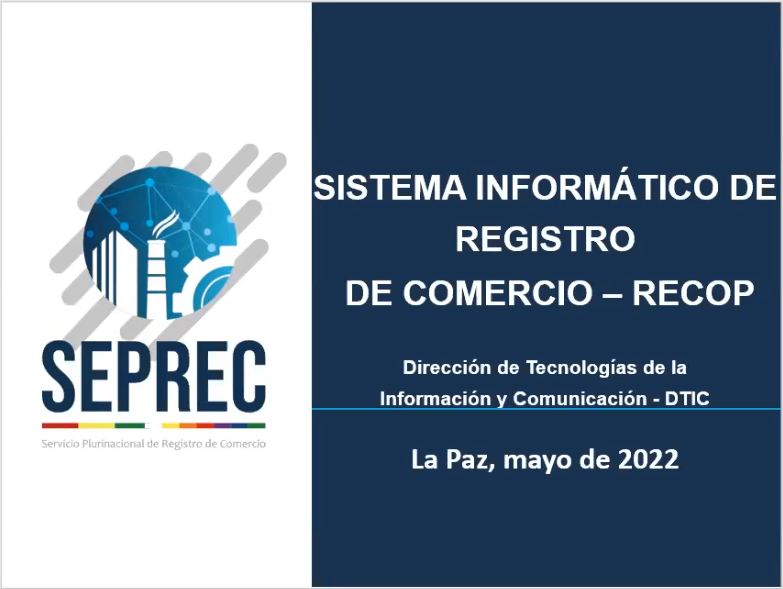 Curso: Sistema Informatico de Registro de Comercio – RECOP – SEPREC